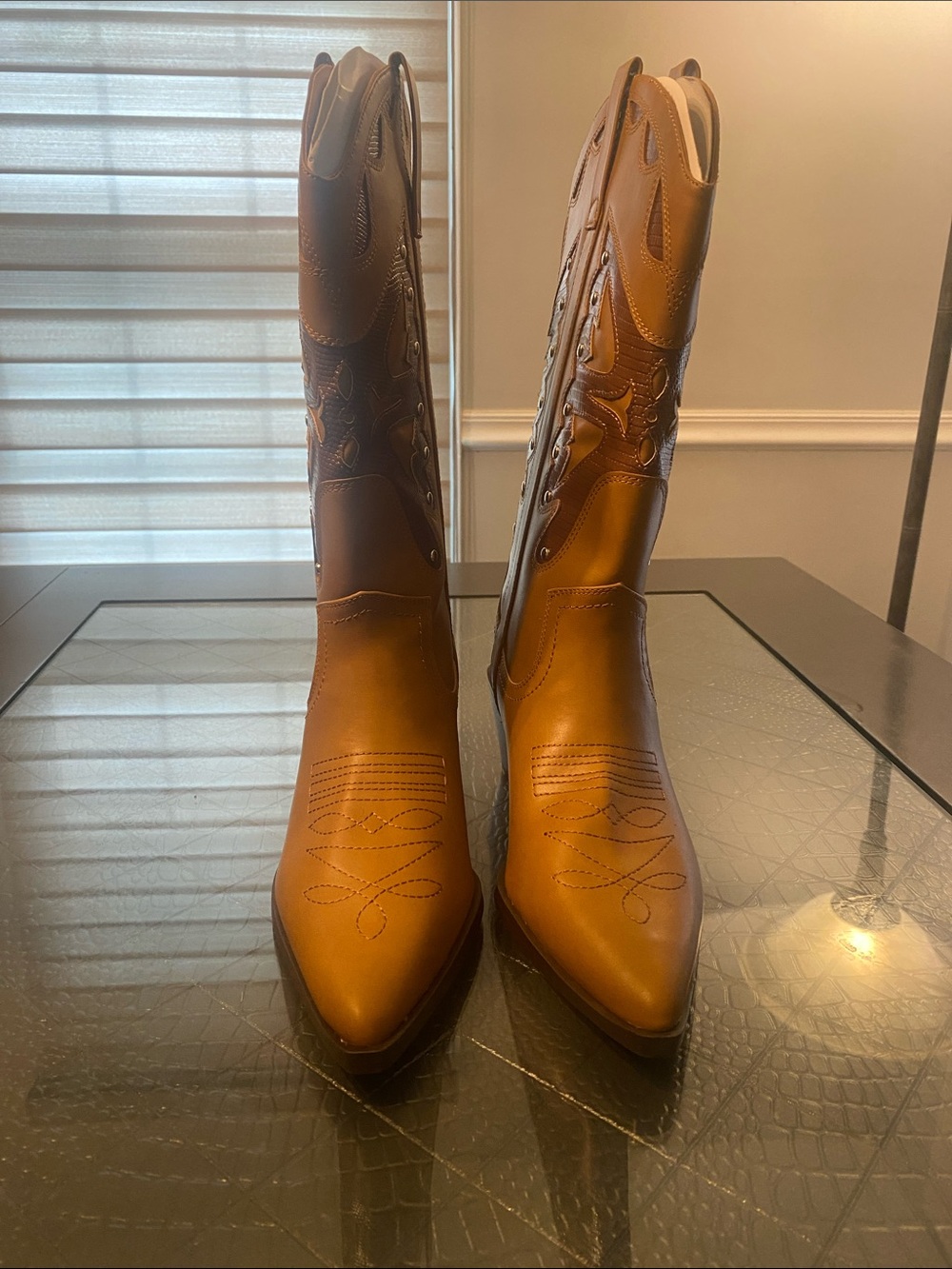 Madden Girl Tan Western Knee-High Heeled Boots